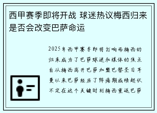 西甲赛季即将开战 球迷热议梅西归来是否会改变巴萨命运